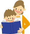 図書司書が児童に本の読み聞かせをしているイラスト